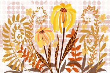Falt floral decorative artistic flowers in garden type design with abstract background