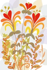 Falt floral decorative artistic flowers in garden type design with abstract background