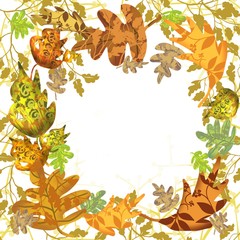 Autumn leaves border frame design background with open center for text, paper, invitation, party, ad design