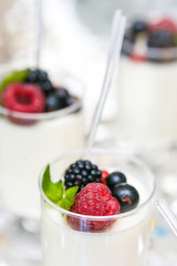 raspberry, blackberry and currant mousse verrine, french glass dessert