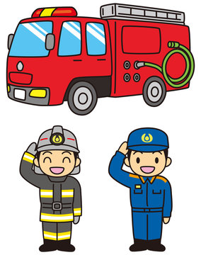 消防車と消防士