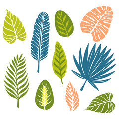 Fototapeta premium Set of Hand Drawn Doodle Tropical Leaves. Vector Illustration.