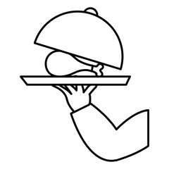 hand with tray and delicious chicken thigh