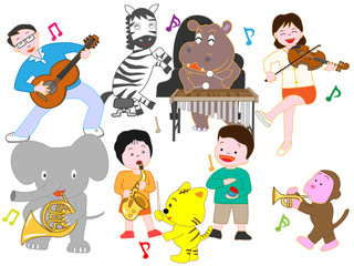 家族と動物たちのコンサート。