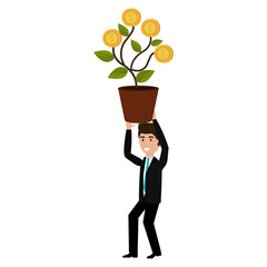 businessman with plant of coins character