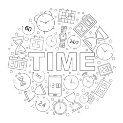 Vector Time pattern. Time background with world