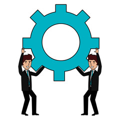 business people lifting gear characters