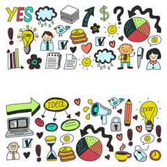 Business doodles. Social media icons. Vector background pattern.