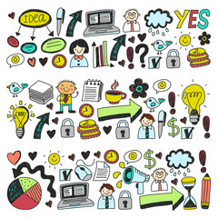 Business doodles. Social media icons. Vector background pattern.