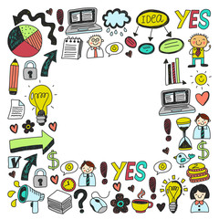 Business doodles. Social media icons. Vector background pattern.