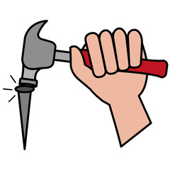 hand with hammer and nail