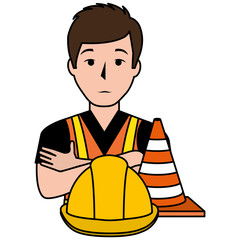 builder with cone and helmet character