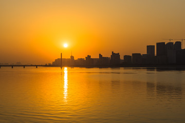 Fototapeta premium urban skyline and modern buildings at twilight, cityscape of China.