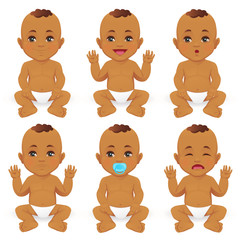 Cute baby boy emotions set vector illustration