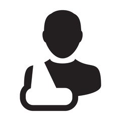 Healthcare icon vector of male person profile avatar symbol for injury medical treatment for patient in flat color glyph pictogram illustration