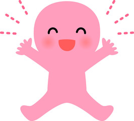 笑顔で飛び跳ねる人物