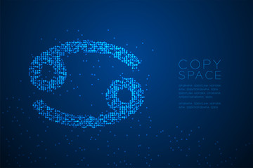 Abstract Geometric Bokeh circle dot pixel pattern Cancer Zodiac sign shape, star constellation concept design blue color illustration isolated on blue gradient background with copy space, vector 