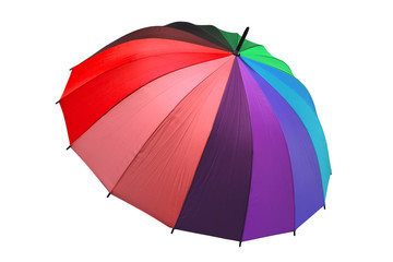 rainbow or colorful umbrella red green blue yellow orange purple black color on white background for rainy or sunlight protection and fashion isolated included clipping path for rainbow umbrella