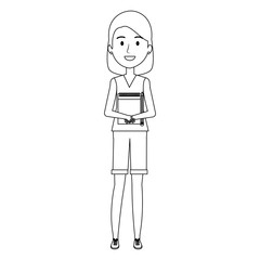 young girl student with books character