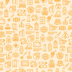 Honey beekeeping and apiculture seamless pattern, background with outline icons