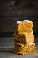 Homemade pumpkin bars with sugar-cinnamon crust