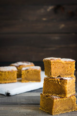 Homemade pumpkin bars with sugar-cinnamon crust