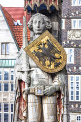 The Bremen Roland statue in the market square (Rathausplatz) of Bremen, Germany, erected in 1404.