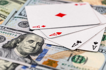 'Four aces' combination on american dollar banknotes
