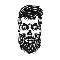 Bearded hipster skull with hair and mustache