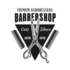 Barbershop vector isolated emblem with scissors