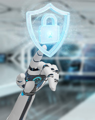 White humanoid hand using web security 3D rendering