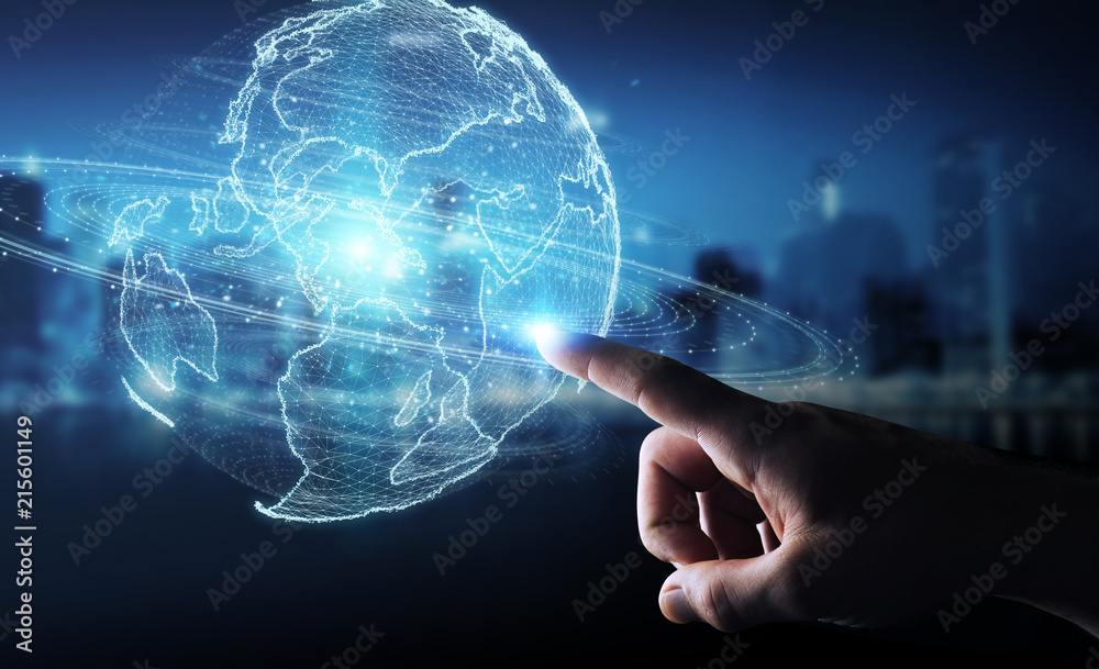 Canvas Prints businessman using globe network hologram with america usa map 3d rendering