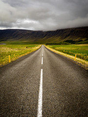 Road through volcanic landscape in Iceland