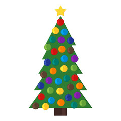 Christmas tree with Christmas balls and a star on the top. Vector illustration.
