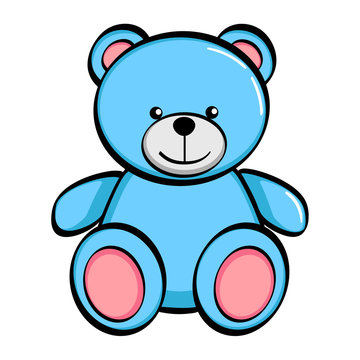 Isolated object on white background. A blue bear, a toy. Vector