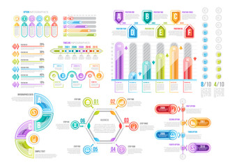 Financial and marketing statistic graphic with charts and diagrams. Business data graphs. Illustration of financial data graph, bar and pie stats.