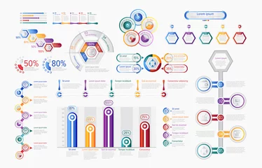 Foto op Plexiglas Business infographics set with different diagram vector illustration. Data visualization elements, marketing charts and graphs © studioworkstock