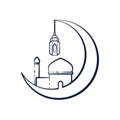 Crescent Moon Mosque Outline Illustration Design