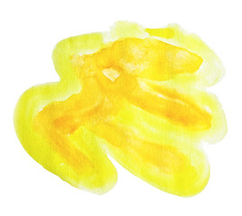 Bright yellow watercolor abstract background, spot, splash of paint, blot, divorce. Vintage pattern for different design and decoration.