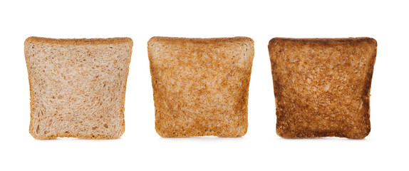 Three slices toast bread isolated on white background.