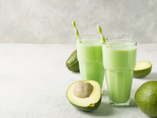 Clean eating. Avocado smoothie in glass
