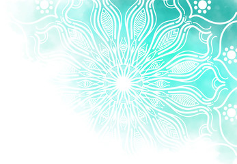 Abstract mandala graphic design and watercolor digital art painting for ancient geometric concept background