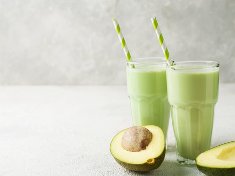 Clean Eating. Avocado Smoothie In Glass