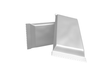 3D realistic render of gray blank template package for snack, chocolate or candy. Plastic pack. Clipping path. Isolated on white background