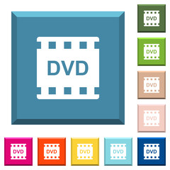 DVD movie format white icons on edged square buttons