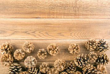 Pinecones Background or Pine Cones Texture on Wood