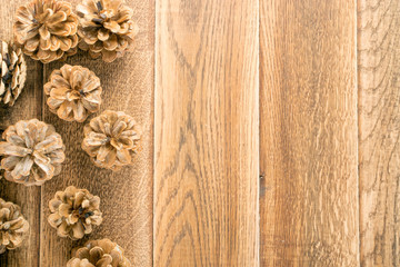 Pinecones Background or Pine Cones Texture on Wood