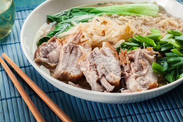 Ramen. Japanese noodle soup with pork