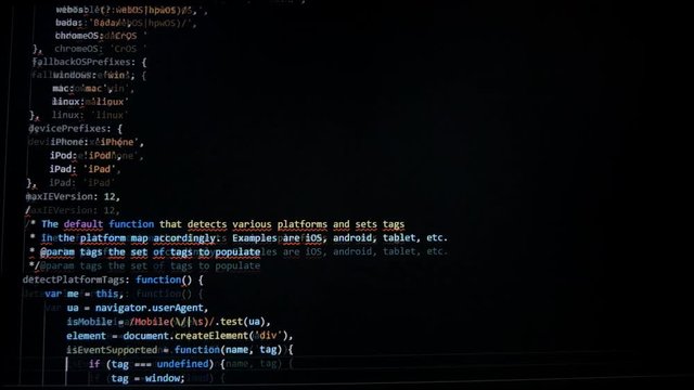 Hacking code on a computer, close up.