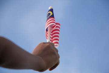 Independence Day concept. A happy and proud boy holding Malaysian flag.